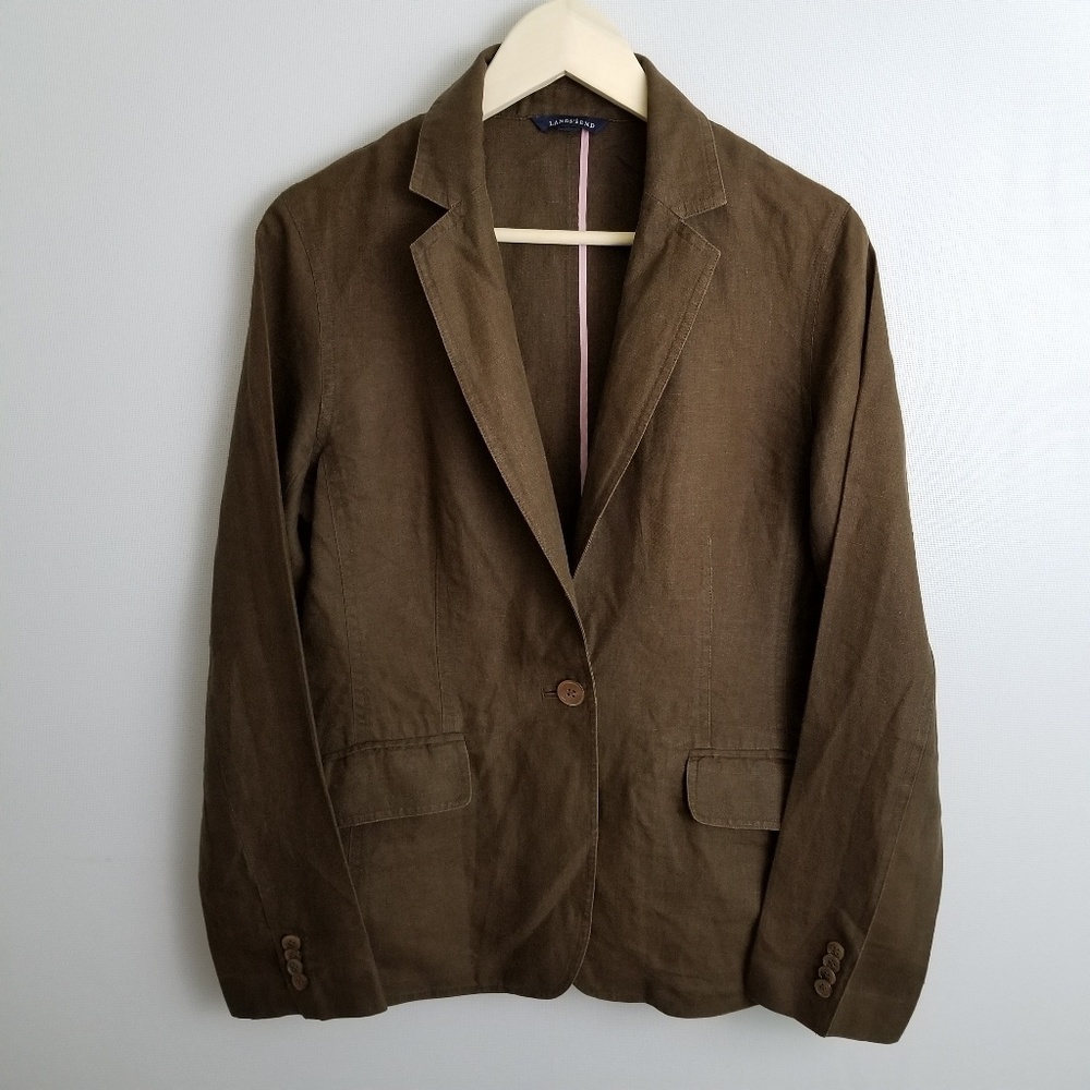 Lands' End 100% linen brown blazer Womens Size 12